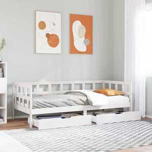 vidaXL Pat de zi cu sertare, alb, 90x190 cm, lemn masiv pin imagine