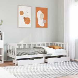 vidaXL Pat de zi cu sertare, alb, 80x200 cm, lemn masiv pin imagine