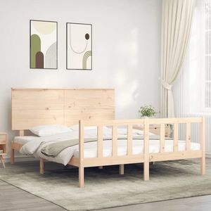 vidaXL Cadru de pat cu tăblie, king size, lemn masiv imagine