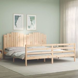 vidaXL Cadru pat cu tăblie 200x200 cm, lemn masiv de pin imagine