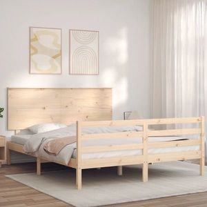 vidaXL Cadru de pat cu tăblie, king size, lemn masiv imagine