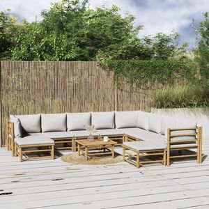 vidaXL Set mobilier de grădină cu perne gri deschis, 11 piese, bambus imagine
