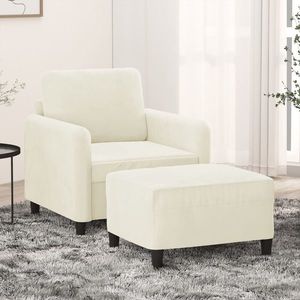 vidaXL Fotoliu canapea cu taburet, crem, 60 cm, catifea imagine