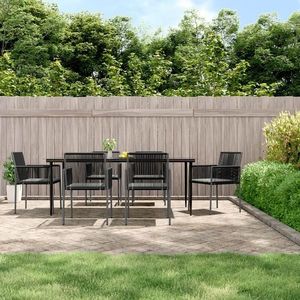 vidaXL Set mobilier grădină cu perne, 7 piese, negru, poliratan & oțel imagine
