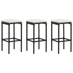 vidaXL Taburete de bar cu perne, 3 buc., negru, poliratan imagine