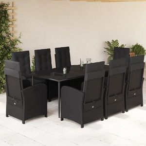 vidaXL Set mobilier de grădină cu perne, 9 piese, negru, poliratan imagine
