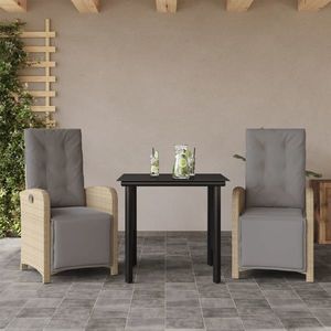 vidaXL Set bistro cu perne, 3 piese, bej, poliratan imagine