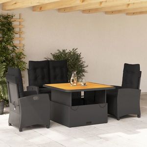 vidaXL Set mobilier de grădină cu perne, 4 piese, negru, poliratan imagine