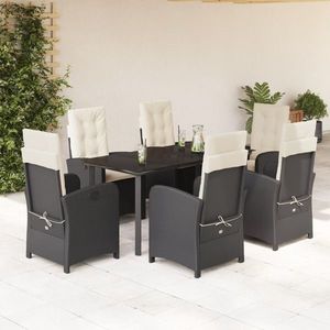 vidaXL Set mobilier de grădină cu perne, 7 piese, negru, poliratan imagine