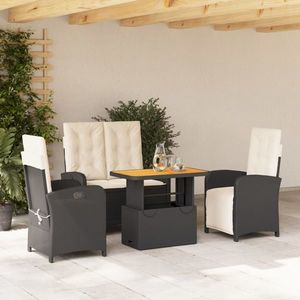 vidaXL Set mobilier de grădină cu perne, 4 piese, negru, poliratan imagine