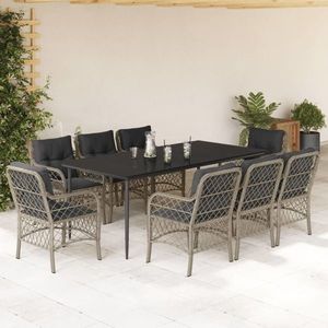 vidaXL Set mobilier grădină cu perne, 9 piese, gri deschis, poliratan imagine