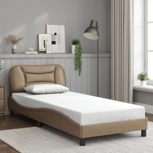 vidaXL Cadru de pat cu tăblie, cappuccino, 90x190 cm, piele ecologică imagine