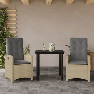 vidaXL Set de masă pentru grădină, 3 piese, cu perne, bej, poliratan imagine