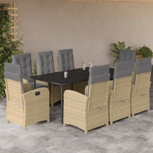 vidaXL Set de masă pentru grădină, 9 piese, cu perne, bej, poliratan imagine