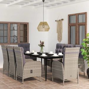 vidaXL Set mobilier de grădină cu perne, 9 piese, gri și negru imagine