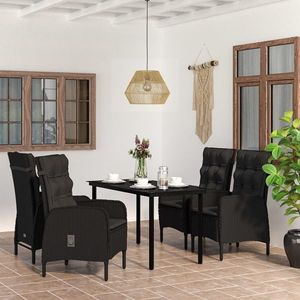 vidaXL Set masă pentru grădină, 5 piese, cu perne, negru imagine
