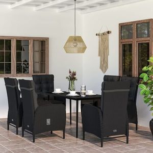 vidaXL Set de masă pentru grădină, 7 piese, cu perne, negru imagine