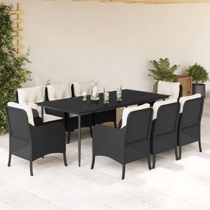 vidaXL Set mobilier de grădină cu perne, 9 piese, negru, poliratan imagine