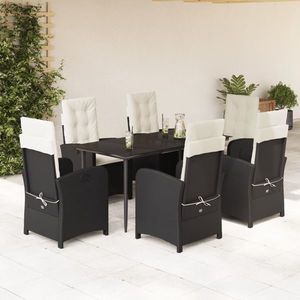 vidaXL Set mobilier de grădină cu perne, 7 piese, negru, poliratan imagine
