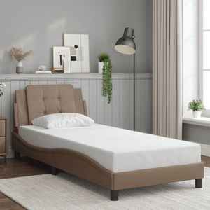 vidaXL Cadru de pat cu tăblie, cappuccino, 90x190 cm, piele ecologică imagine