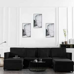 vidaXL Canapea extensibilă cu 4 locuri, negru, material textil imagine