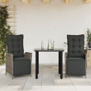 vidaXL Set mobilier de grădină cu perne, 3 piese, gri, poliratan imagine