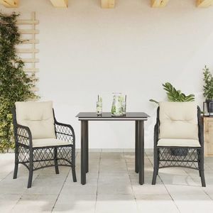 vidaXL Set bistro cu perne, 3 piese, negru, poliratan imagine