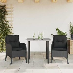 vidaXL Set mobilier de grădină cu perne, 3 piese, negru, poliratan imagine
