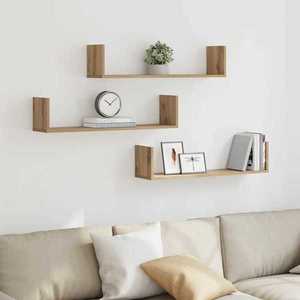 vidaXL Rafturi perete 3buc. stejar artizanal 80x18x18cm lemn prelucrat imagine