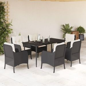 vidaXL Set mobilier de grădină cu perne, 7 piese, negru, poliratan imagine