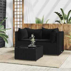 vidaXL Set mobilier de grădină cu perne, 3 piese, negru, poliratan imagine