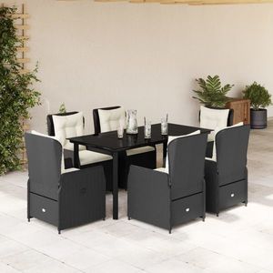 vidaXL Set mobilier de grădină cu perne, 7 piese, negru, poliratan imagine