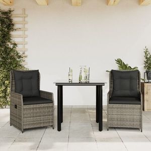 vidaXL Set mobilier de grădină cu perne, 3 piese, gri, poliratan imagine
