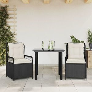 vidaXL Set mobilier de grădină cu perne, 3 piese, negru, poliratan imagine
