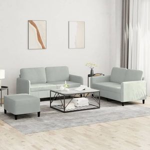 vidaXL Set de canapele, 3 piese, gri deschis, catifea imagine