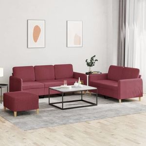 vidaXL Set canapea cu perne, 3 piese, roșu vin, material textil imagine