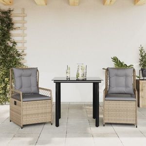 vidaXL Set mobilier de grădină cu perne, 3 piese, bej, poliratan imagine