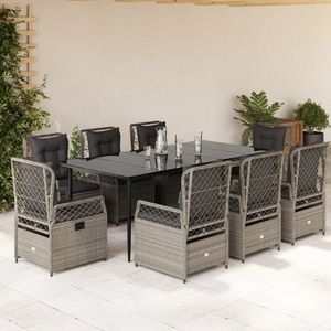 vidaXL Set mobilier grădină cu perne, 9 piese, gri deschis, poliratan imagine