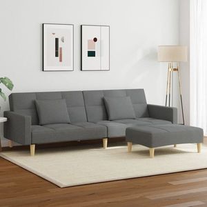 vidaXL Canapea extensibilă cu taburet, 2 locuri, gri închis, textil imagine