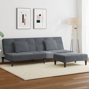 vidaXL Canapea extensibilă cu taburet, 2 locuri, gri închis, catifea imagine
