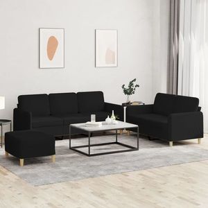 vidaXL Set de canapele cu perne, 3 piese, negru, textil imagine