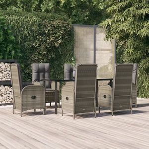 vidaXL Set mobilier de grădină cu perne, 7 piese, negru/gri, poliratan imagine