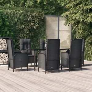 vidaXL Set mobilier de grădină cu perne, 7 piese, negru, poliratan imagine