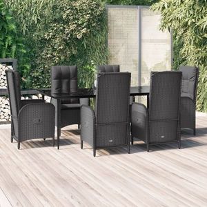 vidaXL Set mobilier de grădină cu perne, 7 piese, negru, poliratan imagine