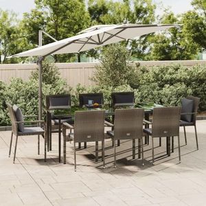 vidaXL Set mobilier de grădină cu perne, 9 piese, negru/gri, poliratan imagine