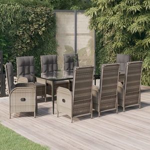 vidaXL Set mobilier de grădină cu perne, 9 piese, negru/gri, poliratan imagine