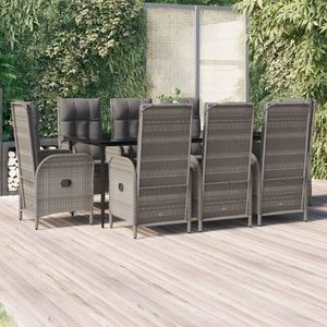 vidaXL Set mobilier de grădină cu perne, 9 piese, negru/gri, poliratan imagine