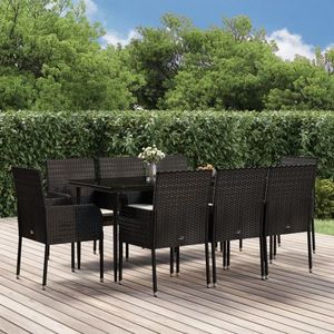 vidaXL Set mobilier de grădină cu perne, 9 piese, negru, poliratan imagine