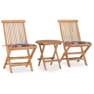 vidaXL Set mobilier exterior pliabil cu pernă, 3 piese, lemn masiv tec imagine