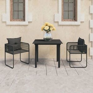 vidaXL Set mobilier de masă pentru grădină, 3 piese, negru, ratan PVC imagine